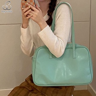 Bag World ผู้หญิงมาใหม่แฟชั่นความจุขนาดใหญ่กระเป๋าสะพายยอดนิยมสีทึบกระเป๋าถือ