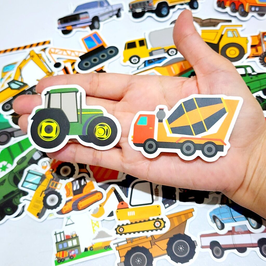 สติ๊กเกอร์ ยานพาหนะ รถบรรทุก รถตักดิน รถกระบะ ของเล่น สำหรับเด็ก (50 ชิ้น) transportation sticker
