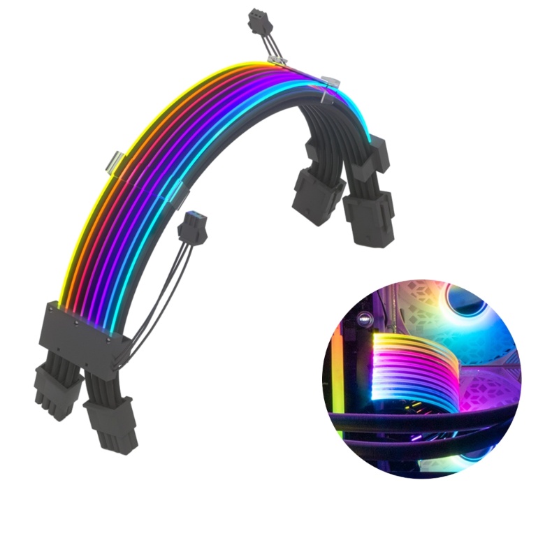 Doublebuy เมนบอร์ดด้านล่าง ARGB สาย PSU PC สาย Extensions ARGB Sleeved สายสนับสนุนเมนบอร์ด Contro