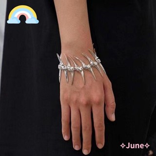 June สร้อยข้อมือหนาม โลหะ อินเทรนด์ พังก์ เครื่องประดับ สุดเท่ กําไลข้อมือกระดูกปลา ผู้หญิง ผู้ชาย