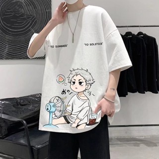 เสื้อยืดแขนสั้น ทรงหลวม พิมพ์ลายการ์ตูนญี่ปุ่น เข้ากับทุกการแต่งกาย แฟชั่นฤดูร้อน สไตล์ฮ่องกง สําหรับผู้ชาย