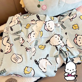 Kawaii Sanrio Pochacco ชุดนอน ทรงหลวม แฟชั่นฤดูใบไม้ผลิ และฤดูใบไม้ร่วง สไตล์เกาหลี สําหรับผู้หญิง [GM]