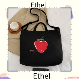 Ethel1 กระเป๋าถือ กระเป๋าสะพายไหล่ ผ้าแคนวาส ทรงสี่เหลี่ยม จุของได้เยอะ สีดํา สีขาว สําหรับสตรี