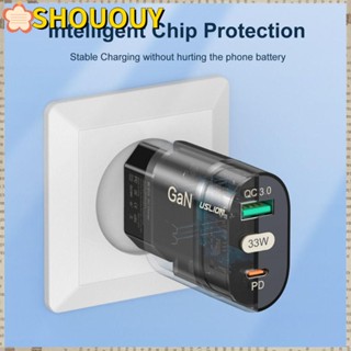 Shououy อะแดปเตอร์ชาร์จโทรศัพท์มือถือ 33W PD QC3.0 PD ปลั๊ก EU US KR แบบพกพา ชาร์จเร็ว สําหรับ iPhone Huawei