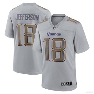 เสื้อยืด พิมพ์ลายเกม Ani NFL Minnesota Vikings Jersey Justin Jefferso สีเทา พลัสไซซ์