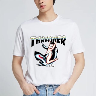 เสื้อลายไฟthrasher Tattoo เสื้อยืดแขนสั้น พิมพ์ลายกราฟฟิค แนวสตรีท พลัสไซซ์ แฟชั่นสําหรับผู้ชาย และผู้หญิง พร้อมส่ง