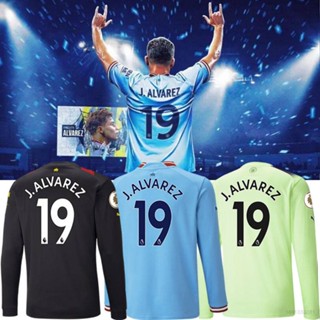 เสื้อกีฬาแขนยาว ลายทีมชาติฟุตบอล Manchester City Home Away Jersey Alvarez EPL พลัสไซซ์ 22 23