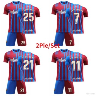 เสื้อกีฬาแขนสั้น ลายทีมชาติฟุตบอล Barcelona FCB 2021-2022 ชุดเหย้า 2 ชิ้น ต่อชุด