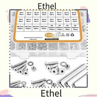 Ethel1 สกรูซ็อกเก็ต สเตนเลส 304 หัวแบน M2 M3 M4 M5 พร้อมประแจหกเหลี่ยม 1120 ชิ้น