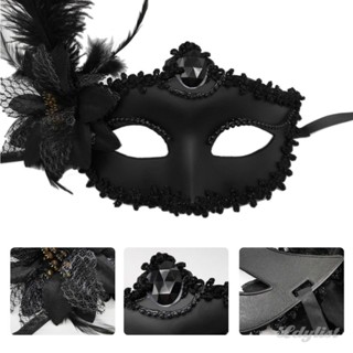 ღ Party Feather Venetian Mask Venice มาสเคอเรดผู้ใหญ่ Princess Mask ด้านข้างดอกไม้นกกระจอกเทศฮาโลวีน Feather Mask Party Prom Props