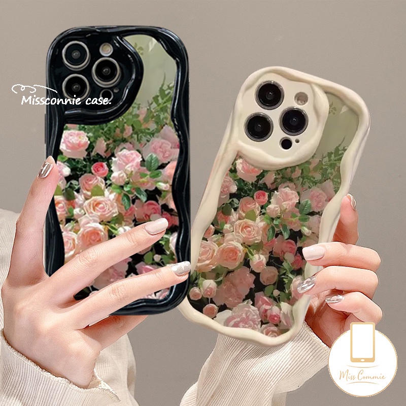 เคสโทรศัพท์มือถือ Tpu นิ่ม ปิดด้านหลัง ขอบโค้ง ลายดอกไม้ ดอกกุหลาบ 3D สําหรับ IPhone 11 15 XR 14 11 13 12 15 Pro MAX 15 7Plus X XS MAX 7 6S 6 8 Plus SE 2020