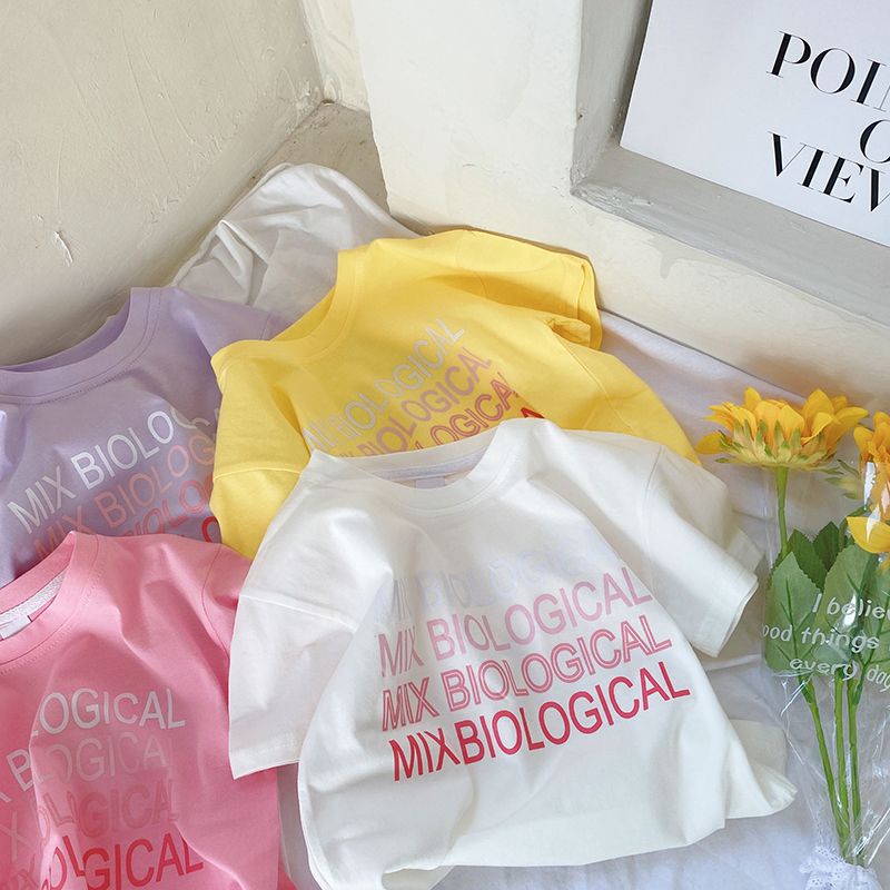 【Cotton T Shirt】เสื้อยืดคอกลม แขนสั้น ผ้าฝ้าย พิมพ์ลายการ์ตูน ทรงหลวม สไตล์เกาหลี สําหรับเด็กผู้หญิง (1-14 ปี)
