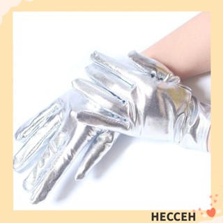 Hecceh Clubwear ถุงมือหนังสั้น สีทอง สีเงิน สไตล์พังก์ โกธิค สําหรับคอสเพลย์