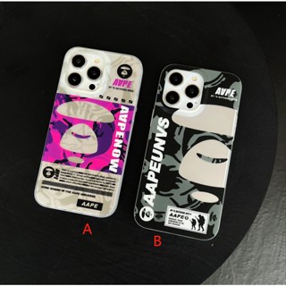 พร้อมส่ง เคสโทรศัพท์มือถือชุบเงิน AAPE ปุ่มโลหะ สําหรับ iphone14 promax 14 14pro 14plus 13 12 11 13PROMAX