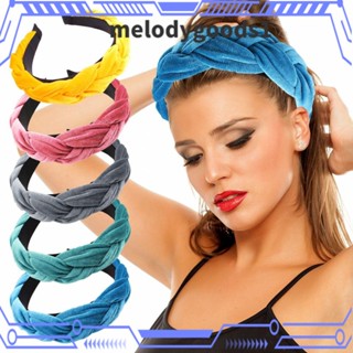 Melodygoods1 ที่คาดผมถักเปีย กํามะหยี่ สีทอง เครื่องประดับผม แฟชั่นสําหรับผู้หญิง