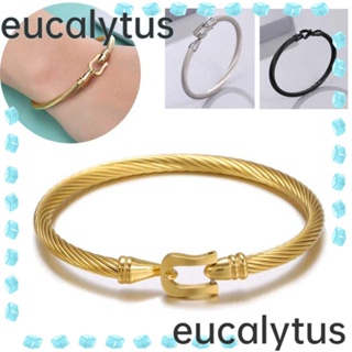 Eucalytus1 สร้อยข้อมือเกือกม้า, สร้อยข้อมือคู่รัก แบบถักปมเกือกม้า, เครื่องประดับที่เรียบง่าย สายเคเบิลปม สเตนเลส เกือกม้า กําไลข้อมือผู้หญิง