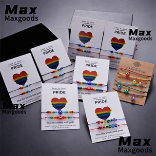 Maxg LGBT สร้อยข้อมือ เชือกลูกปัด สีรุ้ง ปรับได้ เครื่องประดับแฟชั่น สําหรับคู่รัก