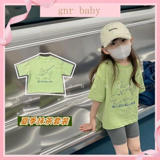 🍓GNR BABY🍋ชุดเสื้อยืดแขนสั้น พิมพ์ลายการ์ตูน สองชิ้น สําหรับเด็กผู้หญิง อายุ 3-12 ปี