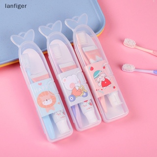 Lanf 2-in-1 แปรงสีฟันยาสีฟัน ขนแปรงนุ่ม แบบพกพา ลายการ์ตูนน่ารัก สําหรับเด็ก EN