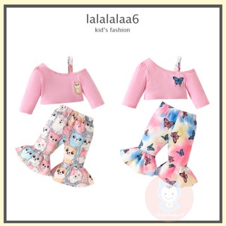 Laa6 ชุดเสื้อยืดแขนยาว เปิดไหล่ และกางเกงขาบาน สีชมพู สําหรับตุ๊กตาบาร์บี้