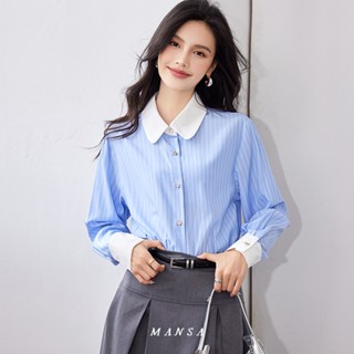 MANSA blue striped shirt เสื้อโอเวอร์ไซส์ เสื้อเชิ้ตลาย