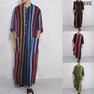 [FS] เสื้อคลุมแขนยาว ลายทาง สไตล์อิสลาม อาหรับ Kaftan Jubba สําหรับผู้ชายชาวมุสลิม