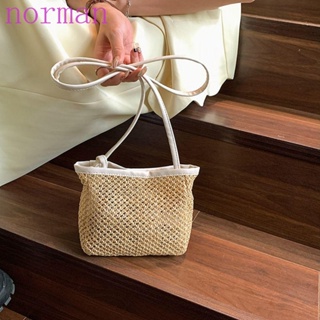 Norman Raffia กระเป๋าถือ กระเป๋าสะพายไหล่ สะพายข้าง หนัง Pu แบบกลวง ลําลอง เหมาะกับเดินชายหาด สไตล์สตรีท สําหรับสตรี