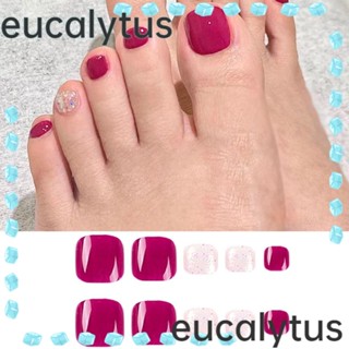 Eucalytus1 เล็บปลอม ทรงสี่เหลี่ยม สีแดงกุหลาบ สําหรับเด็กผู้หญิง 24 ชิ้น