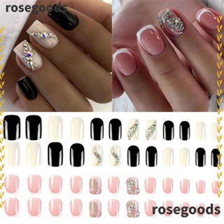 Rosegoods1 เล็บปลอมแฟชั่น หัวเหลี่ยม สวมเต็มเล็บ สไตล์ฝรั่งเศส ขนาดกลาง สําหรับเด็กผู้หญิง