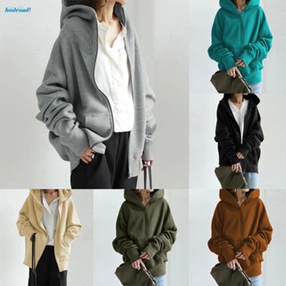 【HODRD】Women Hooddie Fleece Full-Zip Holiday Jumper Ladies Long Sleeve Loose Fit【Fashion】