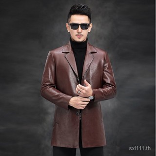 [Autumn New Product] [sell out without compensation] leather leather coat mens middle-aged mid-length first layer cowhide suit collar jacket casual coat UFX4