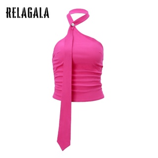 Relagala เสื้อครอปท็อปลําลอง เข้ารูป สีพื้น แฟชั่นเรียบง่าย สําหรับสตรี 2023