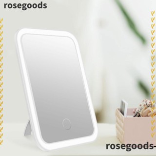 Rosegoods1 กระจกตั้งโต๊ะ หรี่แสงได้ ชาร์จ USB พร้อมขาตั้ง สําหรับเดินทาง