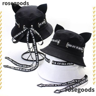 Rosegoods1 หมวกบักเก็ต พังก์ ปานามา หมวกลําลอง กลางแจ้ง ฤดูร้อน หมวกกันแดด