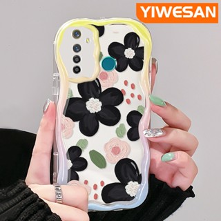 เคสโทรศัพท์มือถือแบบนิ่ม ใส ลายภาพวาดสีน้ํามัน รูปดอกไม้ สีดํา หลากสี สําหรับ Realme 5 5i 5s 5 Pro 6i Narzo 20A Q