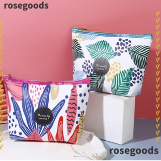 Rosegoods1 กระเป๋าเครื่องสําอาง หนัง PU พิมพ์ลายดอกไม้ มีซิป จุของได้เยอะ สําหรับผู้หญิง