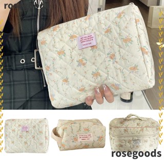 Rosegoods1 กระเป๋าเครื่องสําอาง ผ้าฝ้าย ลายดอกไม้ ความจุขนาดใหญ่ แบบพกพา อเนกประสงค์