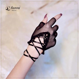 Fuzou ถุงมือตาข่าย ผ้าไนล่อน สไตล์พังก์ โกธิค แฟชั่นสําหรับผู้หญิง