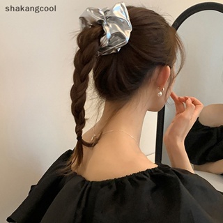 Shakangcool ยางรัดผมหนัง ขนาดใหญ่ คุณภาพสูง เรียบง่าย สีเงิน สําหรับมัดผมหางม้า