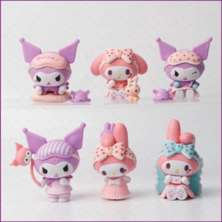 โมเดลฟิกเกอร์ Sanrio Kuromi My Melody เหมาะกับของขวัญ ของเล่นสําหรับเด็ก ตกแต่งบ้าน รถยนต์ จํานวน 6 ชิ้น