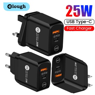 Elough อะแดปเตอร์ที่ชาร์จ USB 25W PD แบบพอร์ตคู่ ชาร์จเร็ว