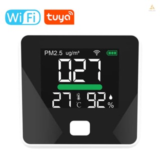 Meily_fun Tuya WIFI 3 in 1 เครื่องตรวจจับความชื้น อุณหภูมิ ฝุ่น PM2.5 แบตเตอรี่ต่ํา สําหรับบ้าน สํานักงาน รถยนต์