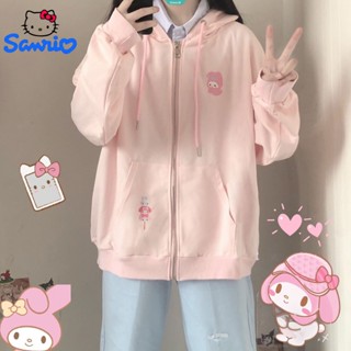 เสื้อคาร์ดิแกนกันหนาว แขนยาว มีฮู้ด แต่งซิป ลายการ์ตูนอนิเมะ Sanrio MyMelody Kuromi Cinnamoroll Pom Pom Purin Y2k แฟชั่นฤดูใบไม้ผลิ สําหรับผู้หญิง [GM]