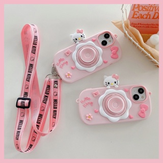 Cartoon Camera Hello Kitty For iPhone 12 Pro Max 13 14 14Pro 13Pro 12Pro เคสมือถือ Soft TPU Case เคสป้องกัน 3D Cute Silicone Cover สุนัขอบเชย เปลือกการ์ตูน เปลือกกันกระแทก มีเชือกแขวน