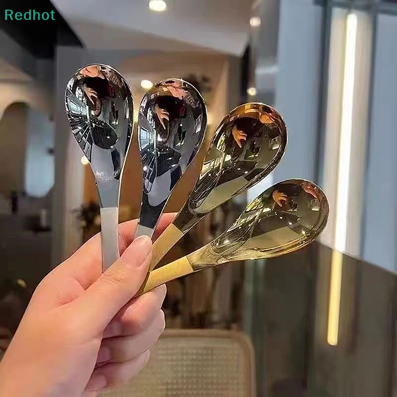 <Redhot> ช้อนสเตนเลส ช้อนเกาหลี ด้ามยาว บนโต๊ะอาหาร หนา กวนน้ําแข็ง ช้อนอาหาร ในครัวเรือน ช้อนอาหารเย็น ของหวาน ส้อม ลดราคา