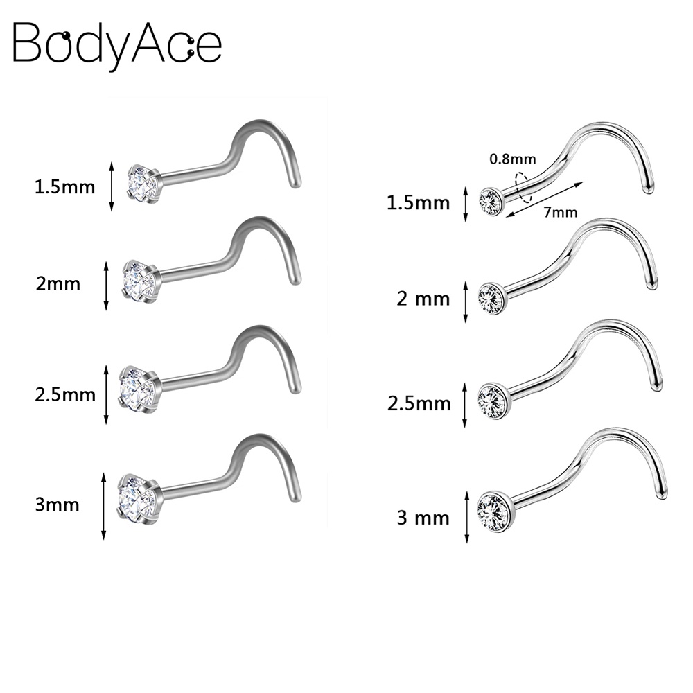Bodyace จิวเจาะจมูก สเตนเลส คริสตัล เพทาย รูปตัว S 1.5 2 รูปที่ 2