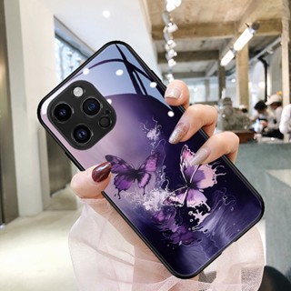 Dmy เคสโทรศัพท์มือถือกระจกนิรภัย ลายผีเสื้อ สําหรับ iphone 14 pro Max 12 mini 13 11 XS Max XR X 7 plus 8 6 6s