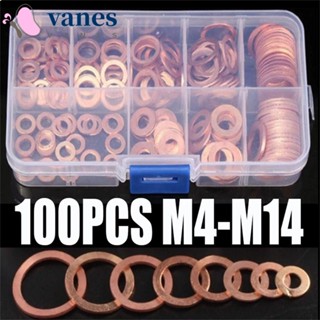 Vanes1 ชุดแหวนรองทองแดง M10 M12 M14 100 ชิ้น พร้อมน็อต และสลักเกลียว M4 M5 M6 M8