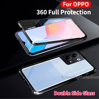 เคสโทรศัพท์มือถือกระจกนิรภัย แบบแข็ง ฝาพับสองด้าน 360 องศา สําหรับ OPPO Reno 9 Pro 5G 8T Reno8 T 8 4G A1° เคสด้านหลัง ป้องกันกระแทก แบบเต็มรูปแบบ แฟชั่น