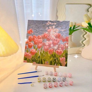 Yonuo ทิวลิปภาพวาดสีน้ํามันดิจิตอลคู่มือ DIY ภาพวาดสีภูมิทัศน์นักเรียนเด็กปริศนาภาพวาดสีภาพวาดสี